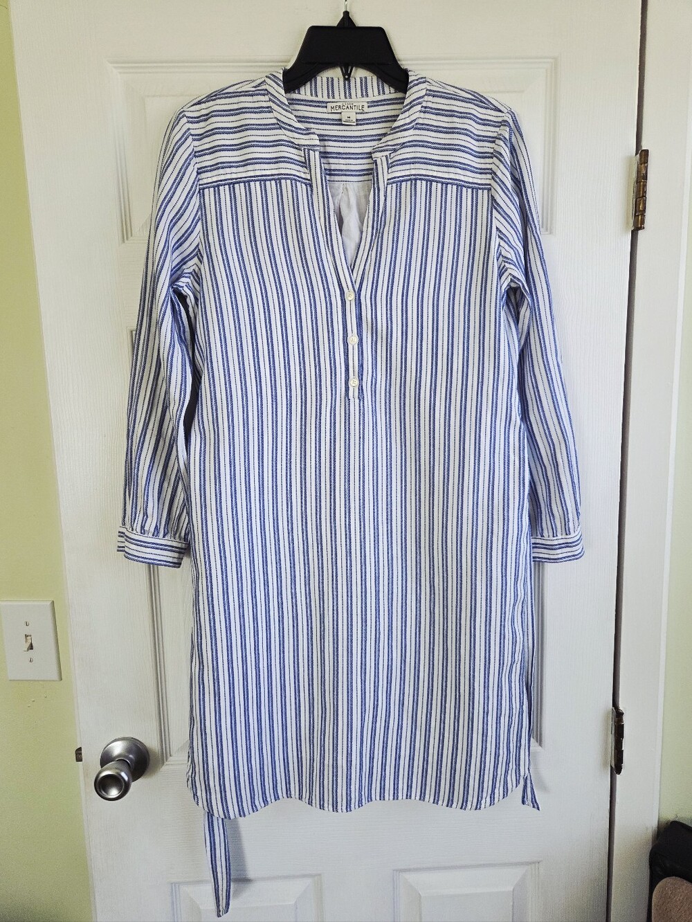 J. Crew Striped Cotton Women's Shirt Dress with Tie Belt - Blue & White Size M - Picture 2 of 9